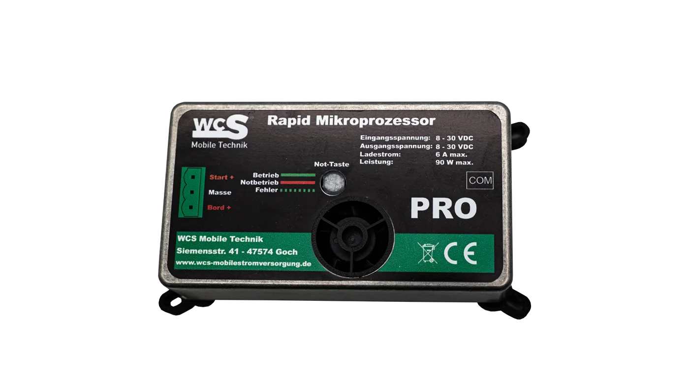 WCS Rapid Mikroprozessor PRO mit Lüfter, Not-Taste und Anschlüssen für Start- und Bordbatterie
