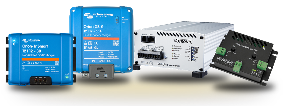 Victron Orion-Tr Smart 12/12-30A, Victron Orion XS 12/12-50A, Votronic VCC 1212-50 und Votronic StandBy-Charger Pro
